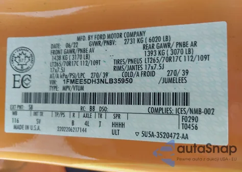 2022 Ford Bronco Black Diamond из США, поврежденный, VIN 1FMEE5DH3NLB35950